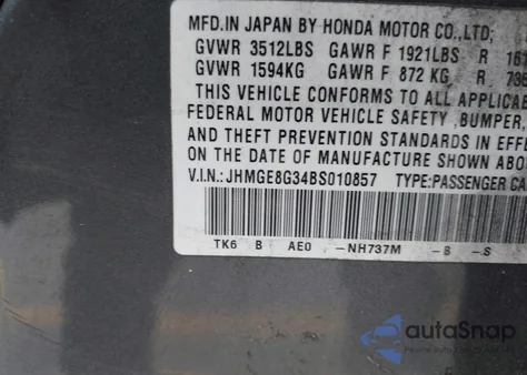 2011 Honda Fit z USA, uszkodzony, nr VIN JHMGE8G34BS010857